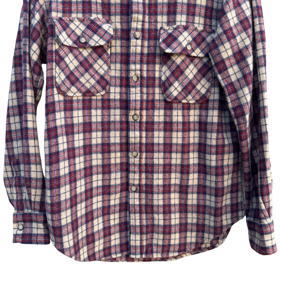 Briggs Vintage Plaid Grunge Outdoor Button-Up Flannel Shirt Western Beige Red M