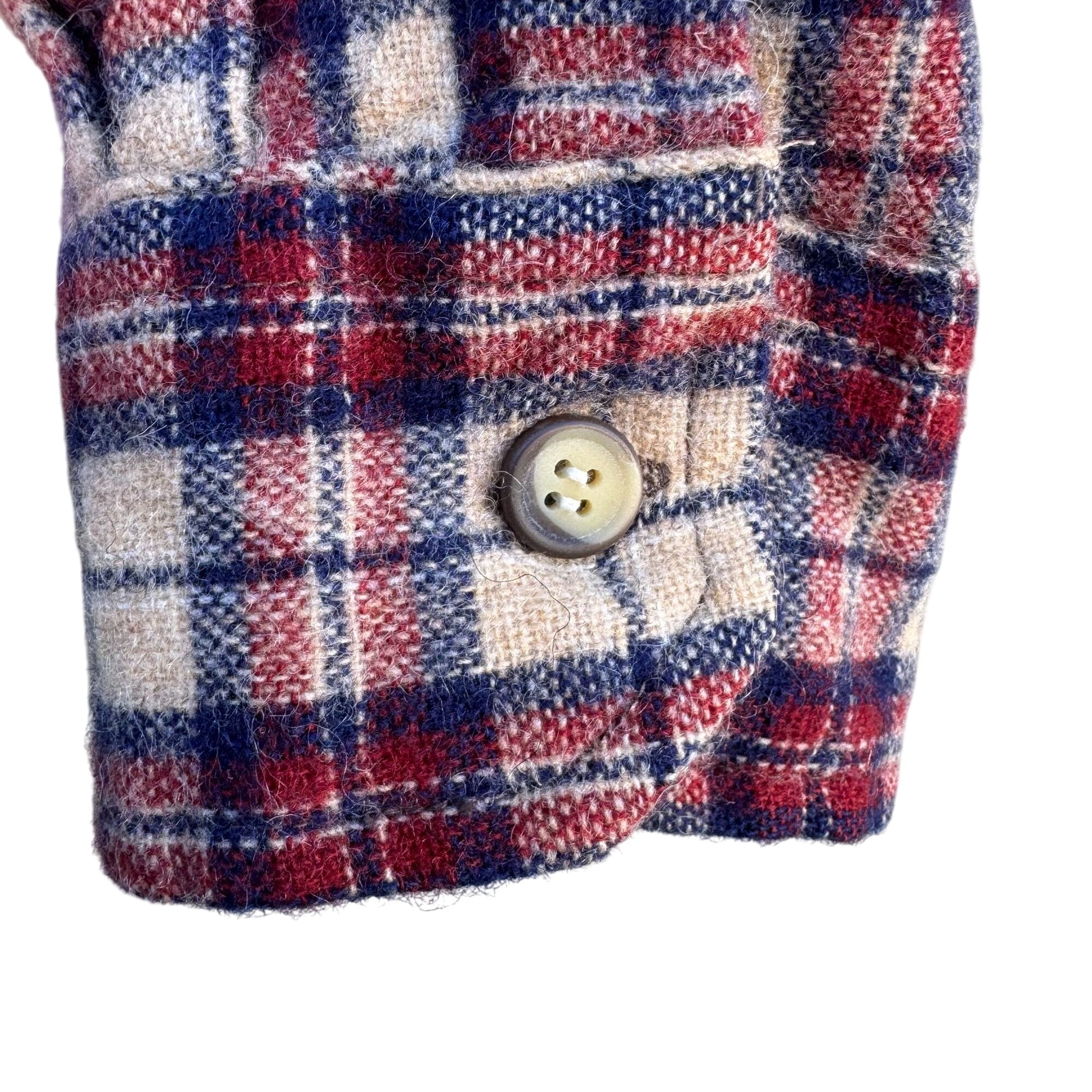 Briggs Vintage Plaid Grunge Outdoor Button-Up Flannel Shirt Western Beige Red M