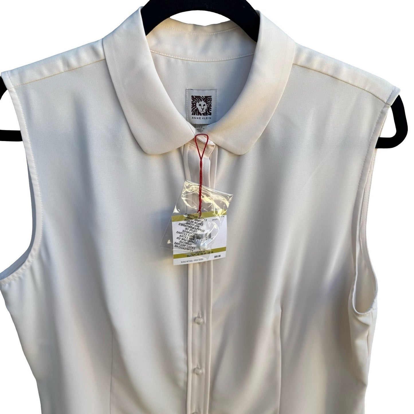 Anne Klein Minimalist Sleeveless Peter Pan Collar Blouse Off White Blouse 14