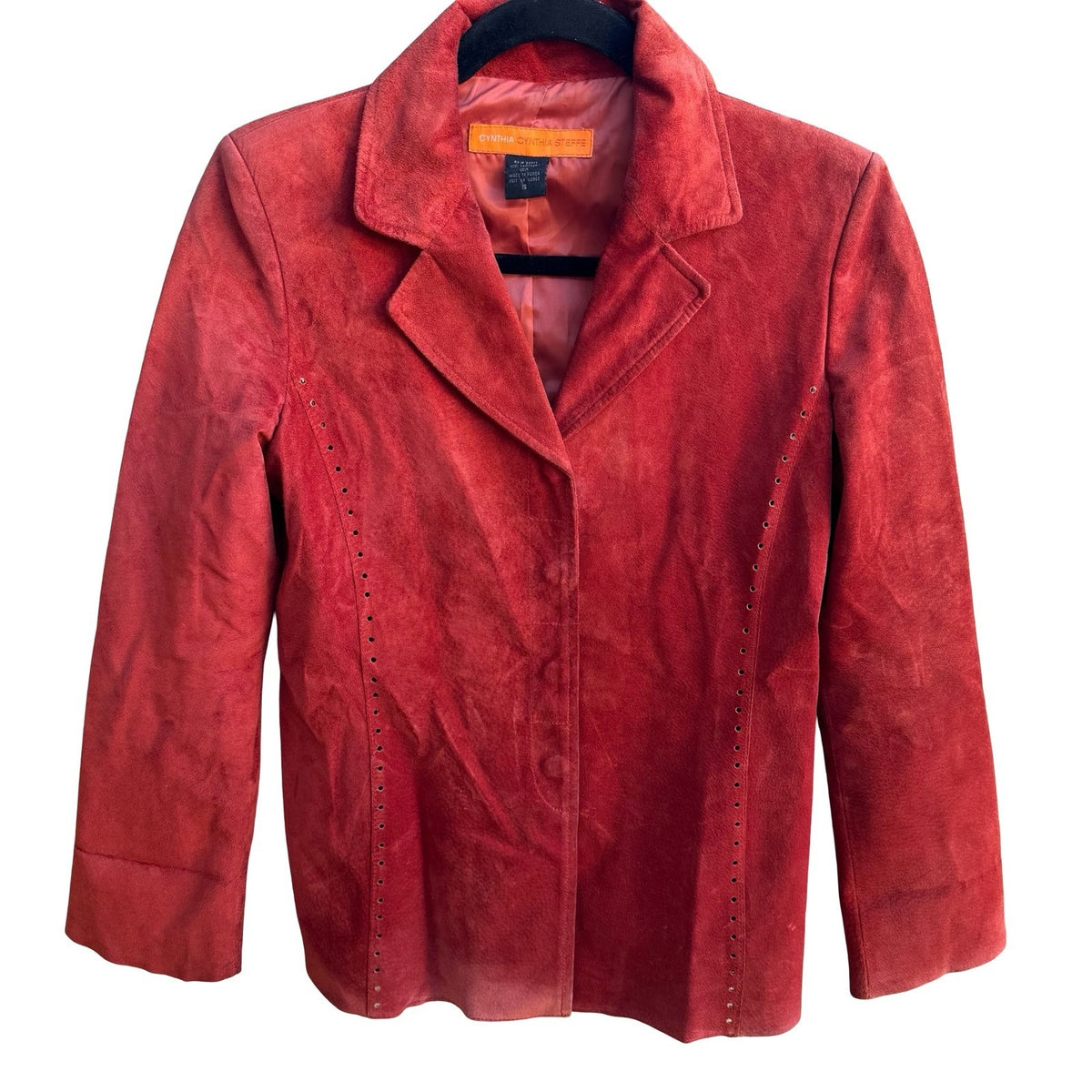 Cynthia Steffe Y2K Perforated Suede Leather Moto Western Boho Jacket Tomato Red