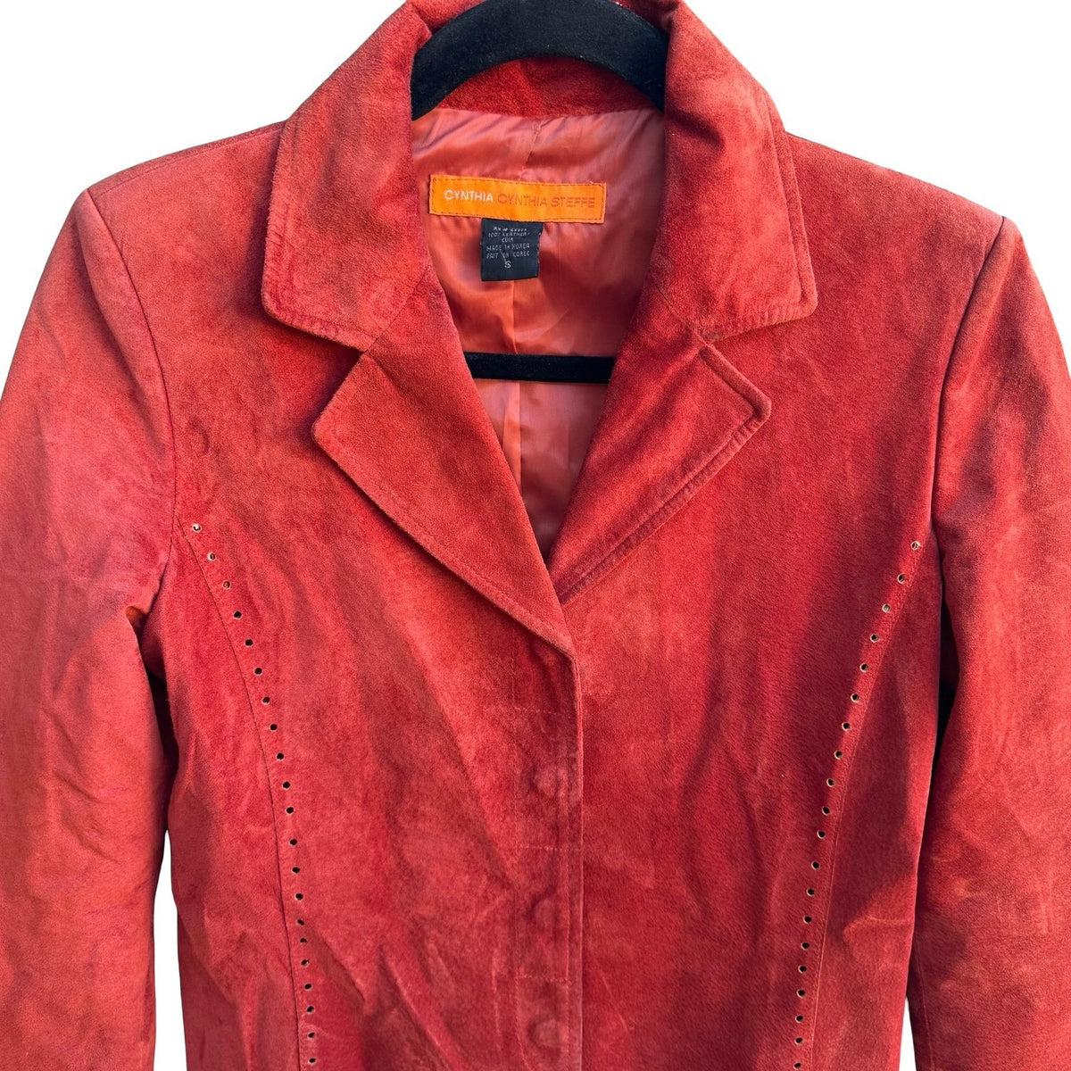 Cynthia Steffe Y2K Perforated Suede Leather Moto Western Boho Jacket Tomato Red