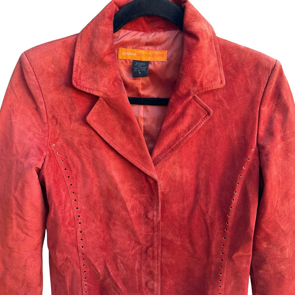 Cynthia Steffe Y2K Perforated Suede Leather Moto Western Boho Jacket Tomato Red