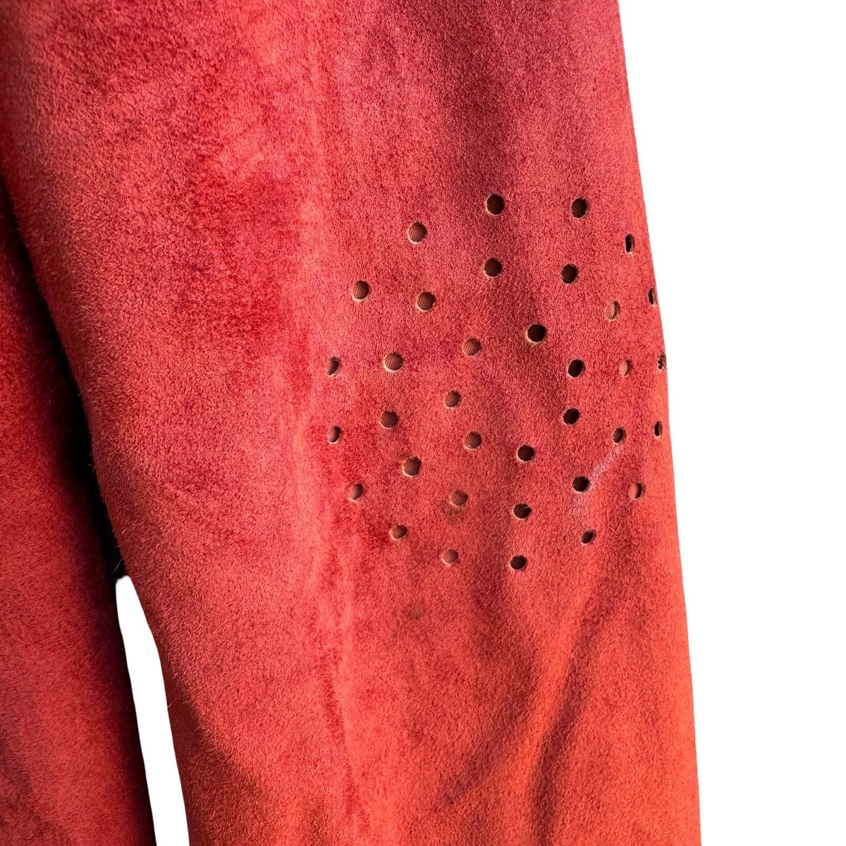 Cynthia Steffe Y2K Perforated Suede Leather Moto Western Boho Jacket Tomato Red