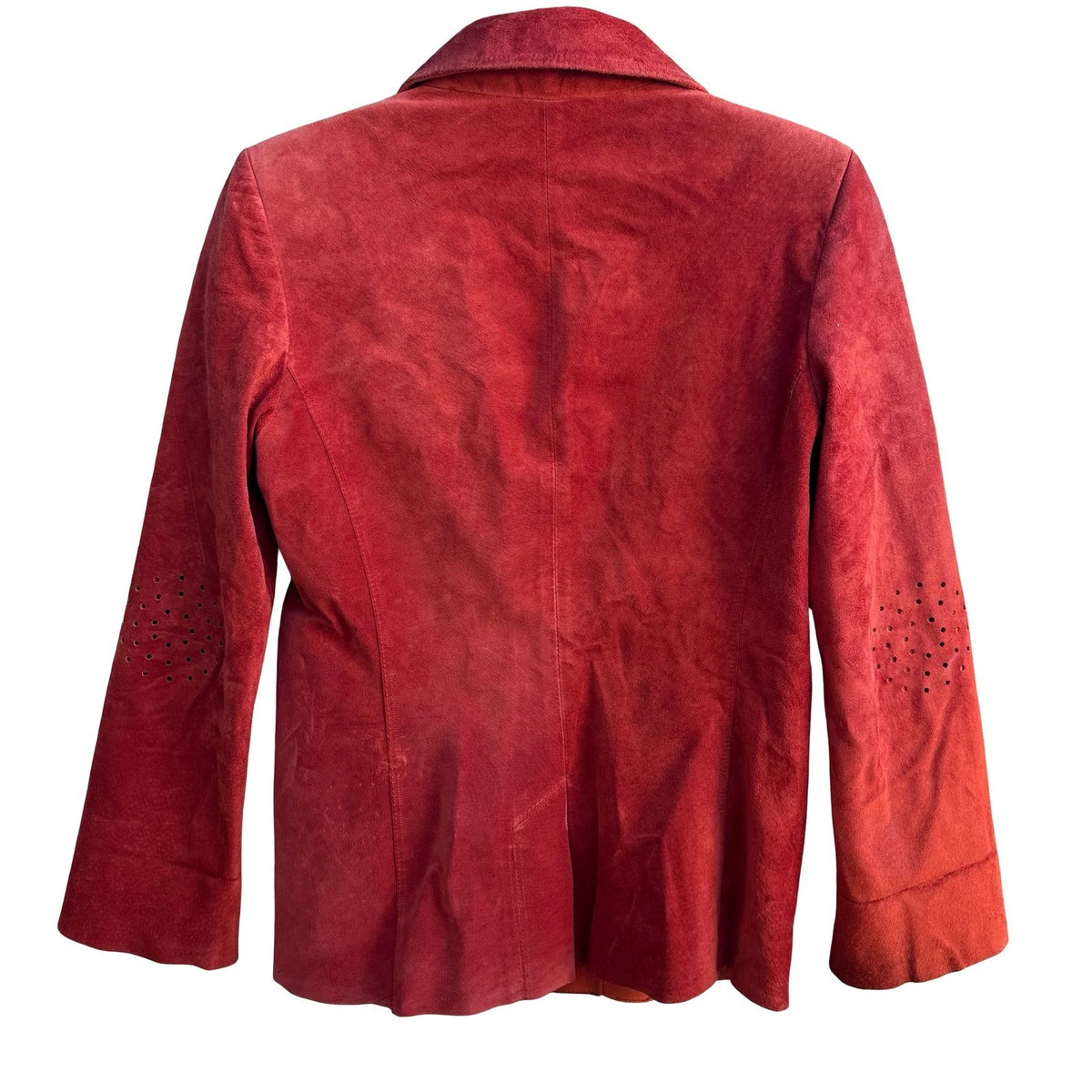 Cynthia Steffe Y2K Perforated Suede Leather Moto Western Boho Jacket Tomato Red