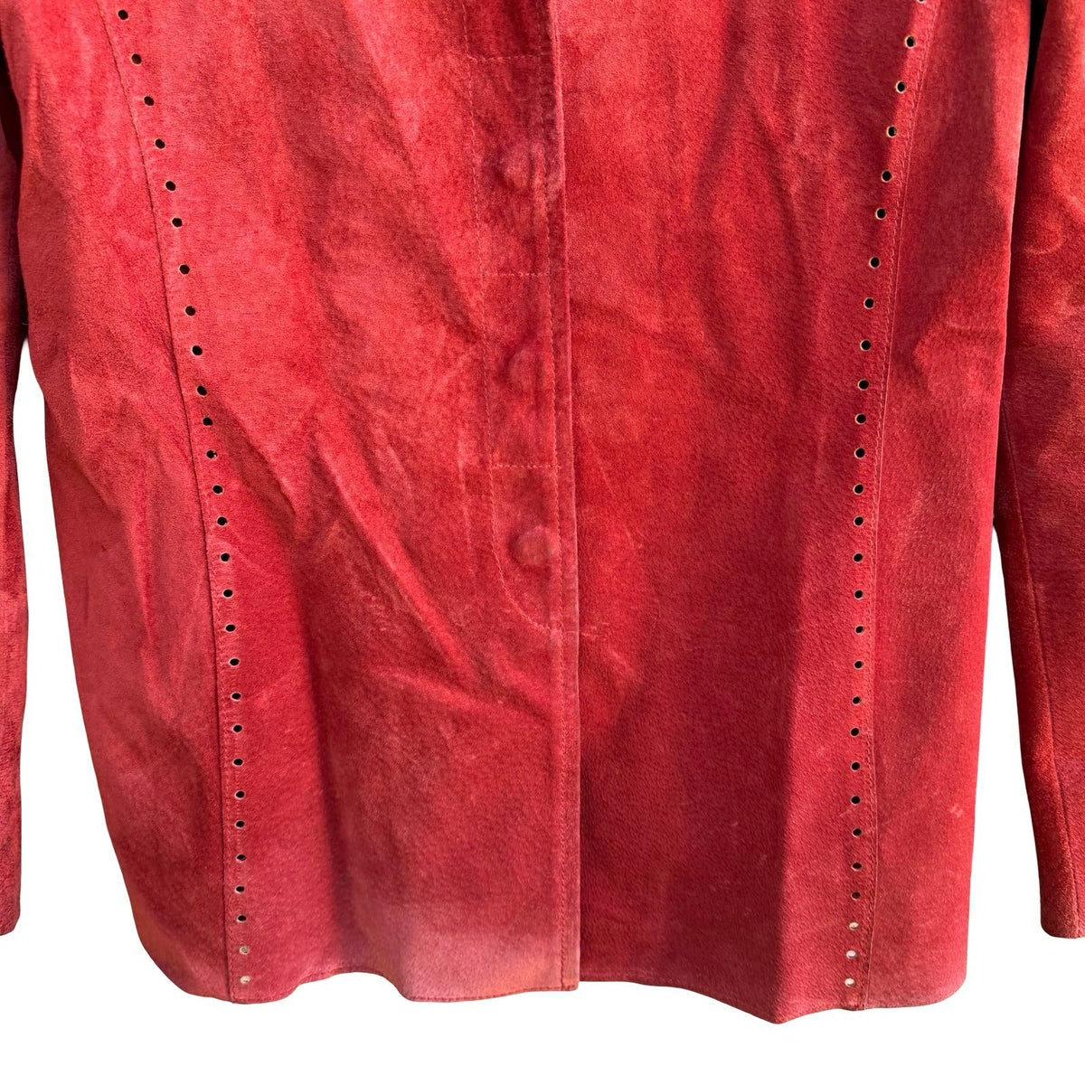 Cynthia Steffe Y2K Perforated Suede Leather Moto Western Boho Jacket Tomato Red