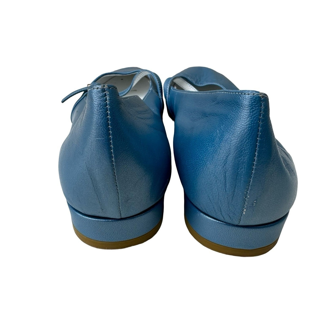 Garbo Ferrerias Mod Leather Mary Jane Block Heel Round Toe Flats Blue Womens 41