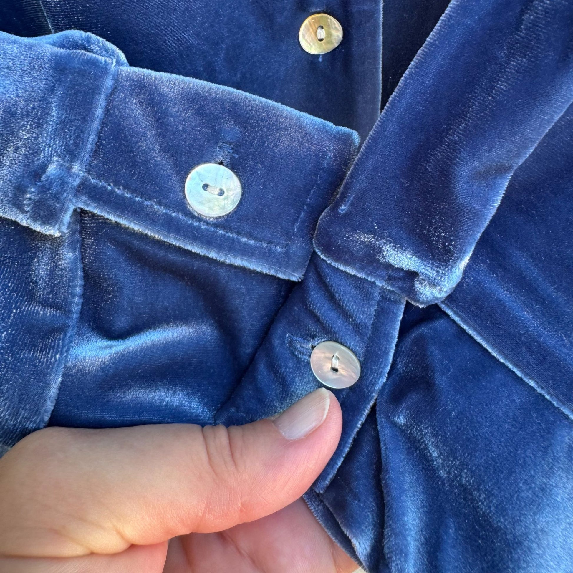 Denim & Co Vintage Womens Blue Velvet Long Sleeve Glam Button-Up Shirt New S