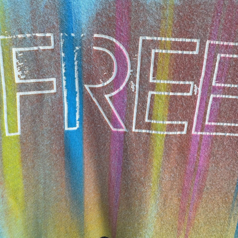 Free Spirit Vintage 90s Y2K Boho Bird Festival Blue Watercolor Open V Back Shirt