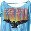 Switch Free Spirit Vintage 90s Y2K Boho Bird Festival Blue Watercolor Open V Back Shirt 3 image