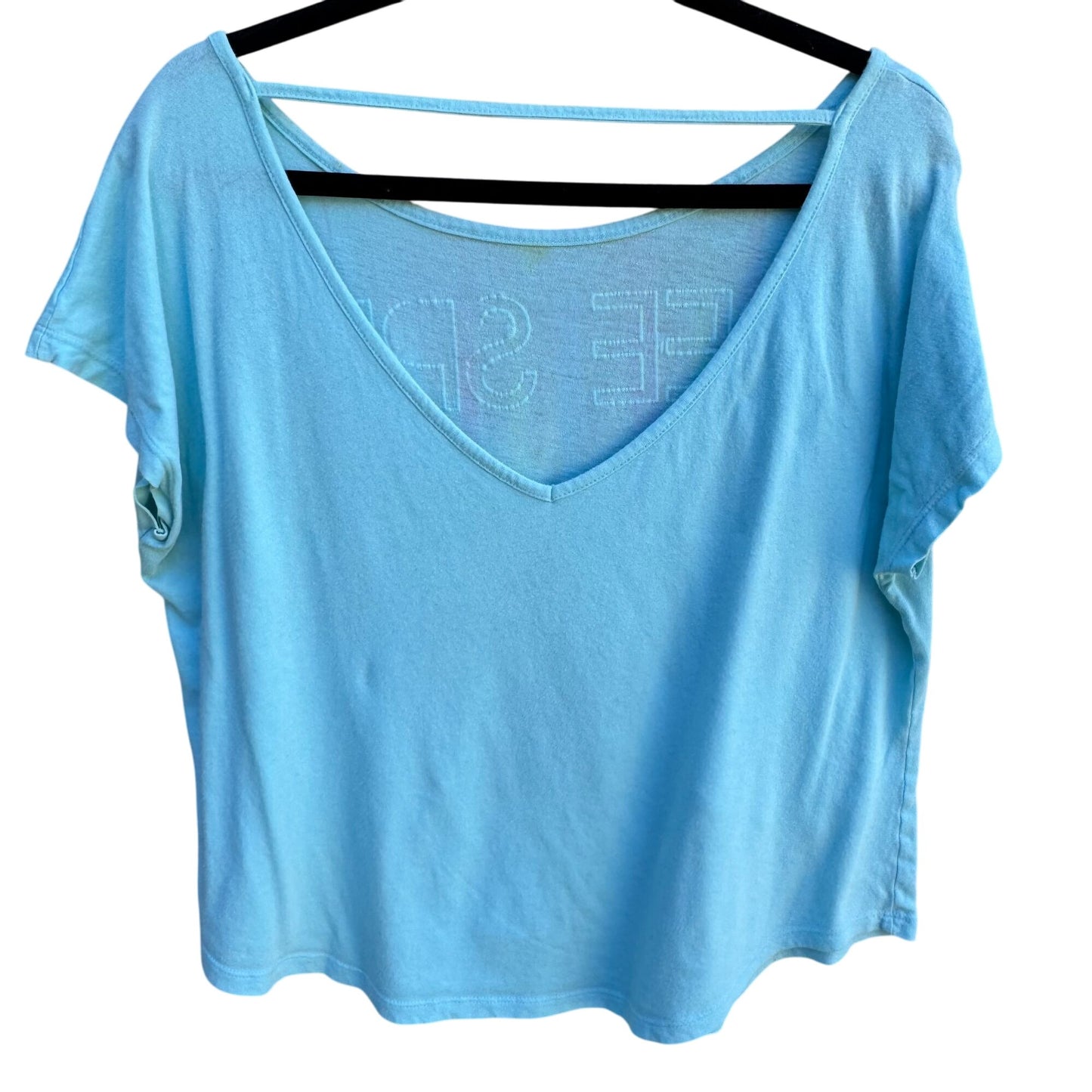 Free Spirit Vintage 90s Y2K Boho Bird Festival Blue Watercolor Open V Back Shirt