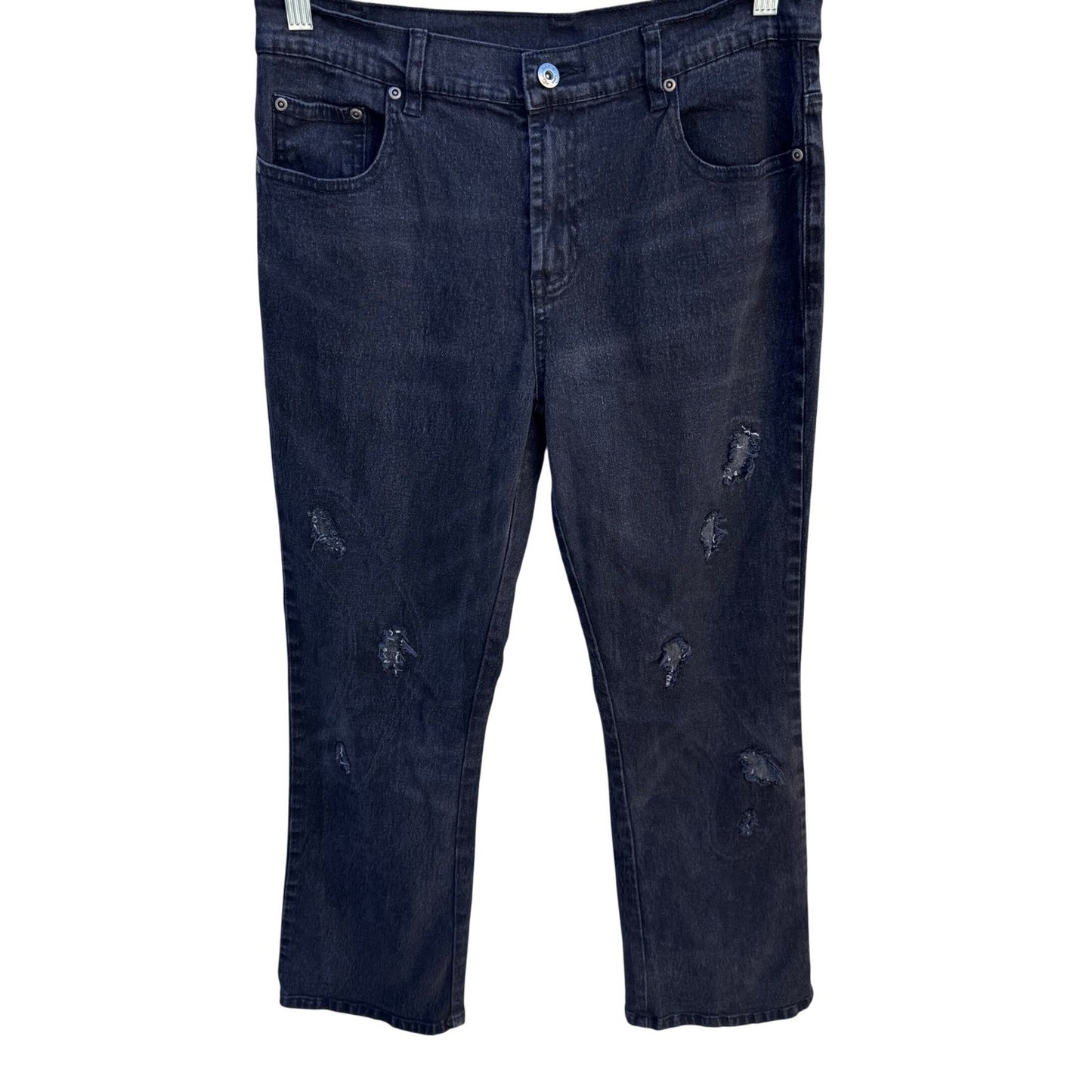 Diane Gilman DG2 Black Distressed Virtual Stretch Straight Leg Jeans Womens 8P