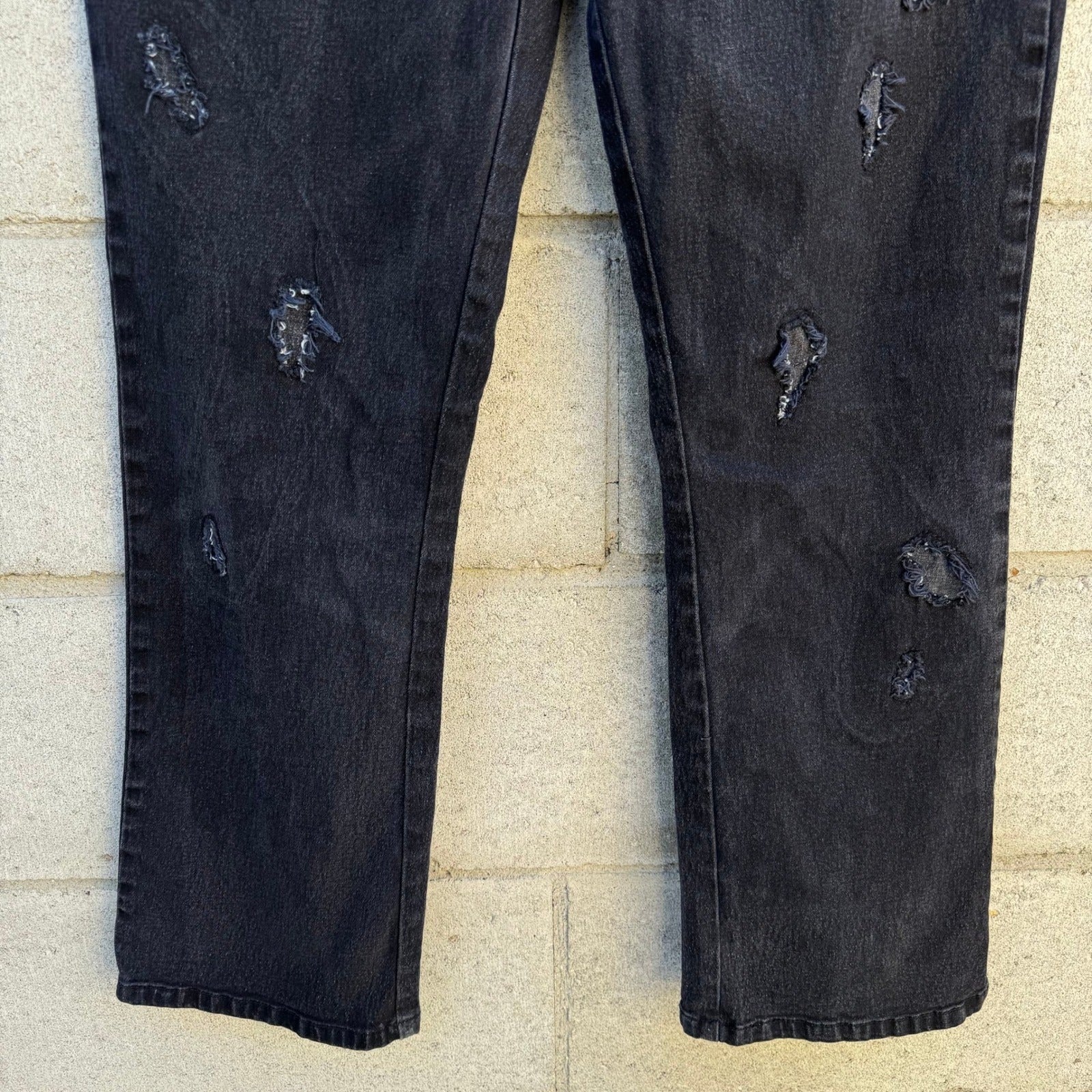 Diane Gilman DG2 Black Distressed Virtual Stretch Straight Leg Jeans Womens 8P