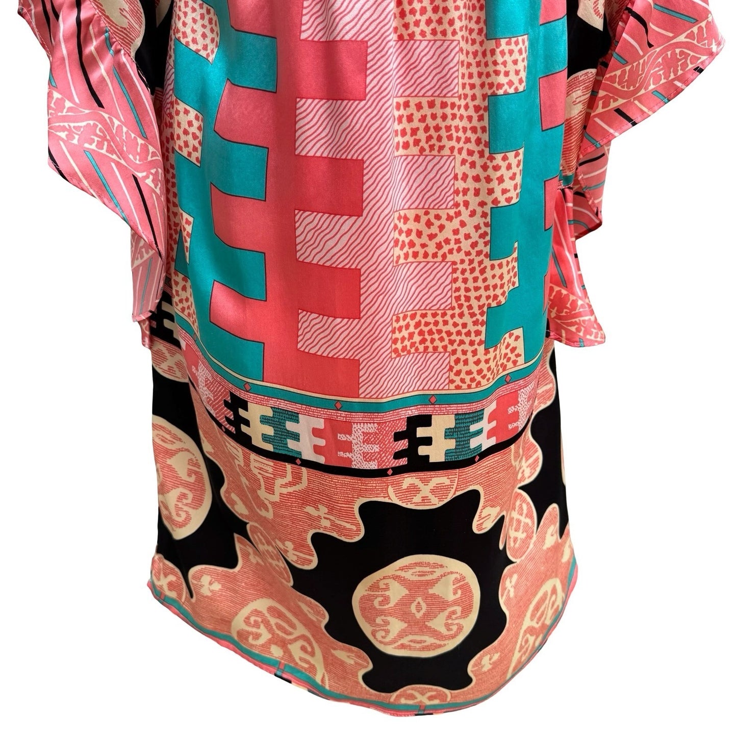 Voom Joy Han Y2K Art Deco Boho Fairy Festival Smocked Bell Sleeve Mini Dress S