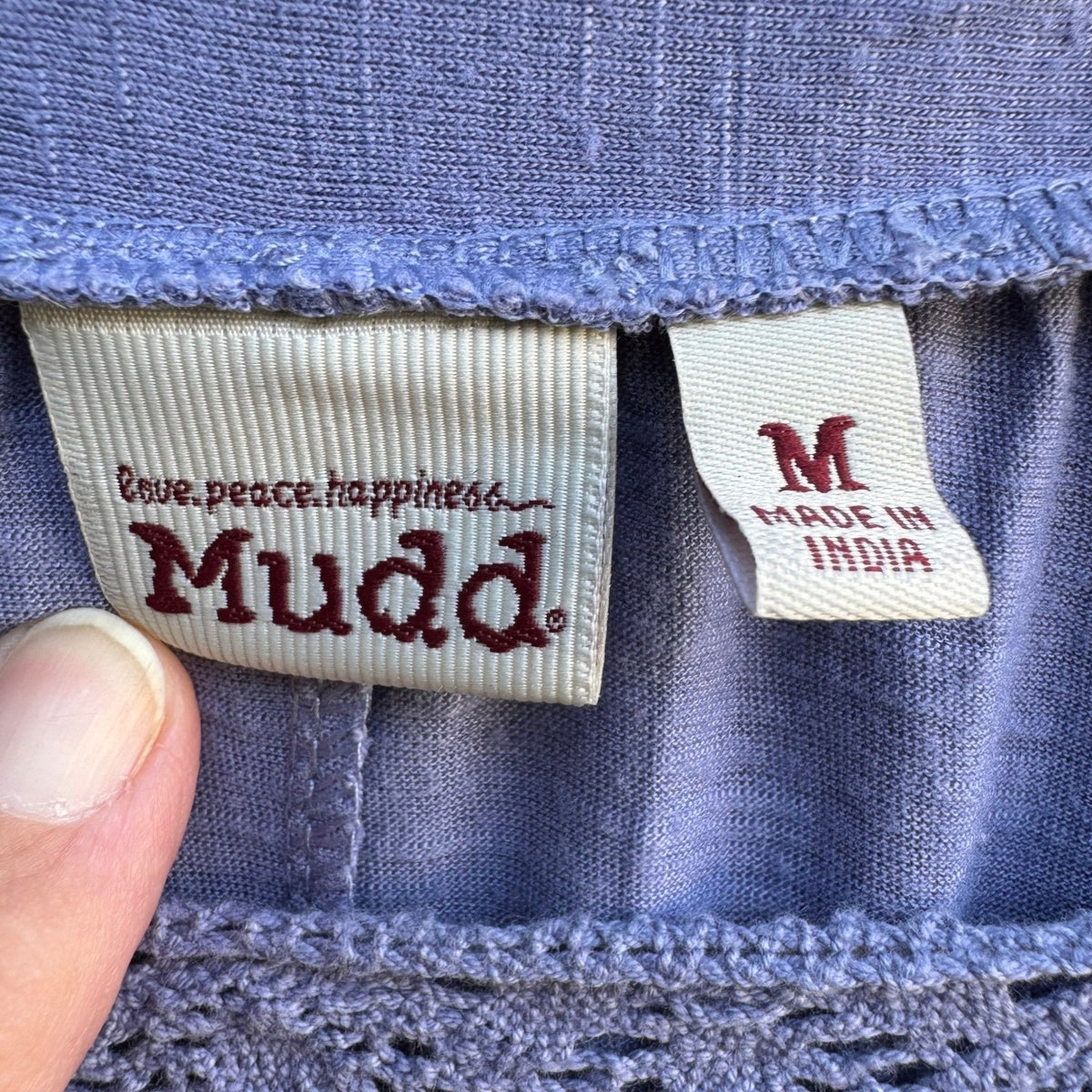 Mudd Boho Embroidered Crochet Trim Hippie Folk Tunic Peasant Top Periwinkle M