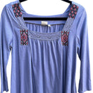 Switch Mudd Boho Embroidered Crochet Trim Hippie Folk Tunic Peasant Top Periwinkle M 3 image