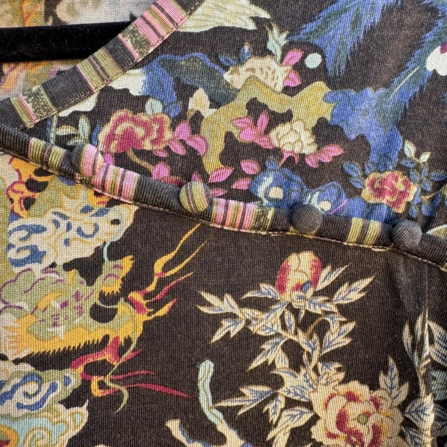 Norm Thompson Vintage Silk Cotton Chinoiserie Dragon Peacock Artsy Boho Blouse L