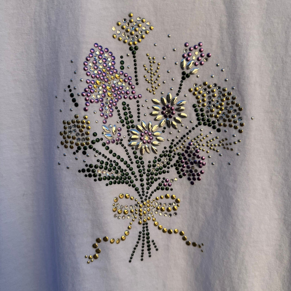 Sprinkles Vintage Y2K Rhinestone Floral Studded Cotton T-Shirt S Made in USA