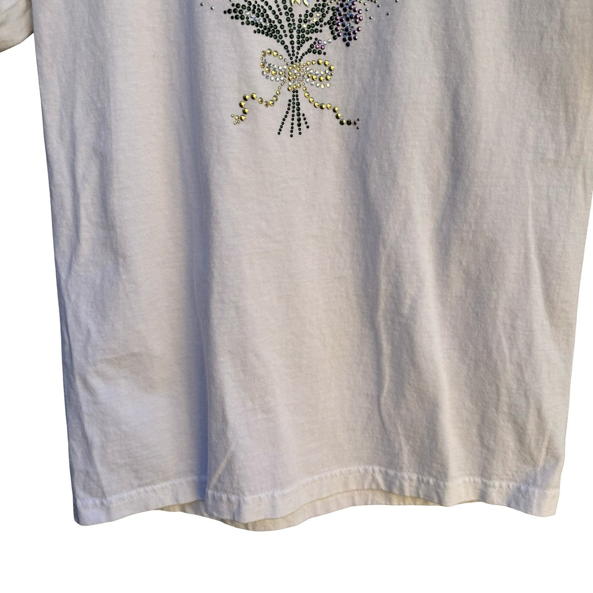 Sprinkles Vintage Y2K Rhinestone Floral Studded Cotton T-Shirt S Made in USA