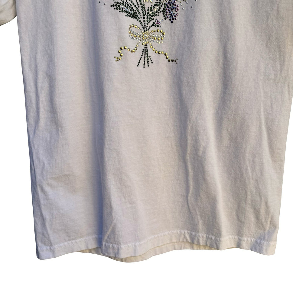Sprinkles Vintage Y2K Rhinestone Floral Studded Cotton T-Shirt S Made in USA