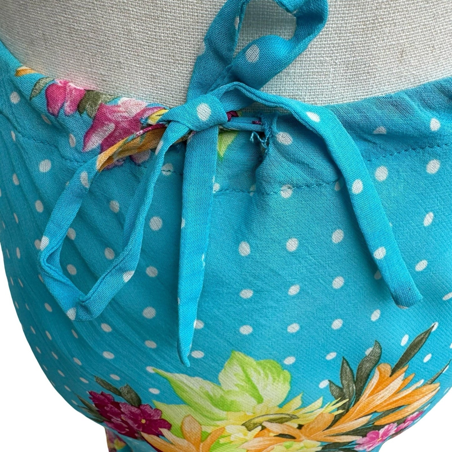 Sharagano Paris Y2K Mermaidcore Turquoise Floral Polka Dot Ruffle Hem Midi Skirt