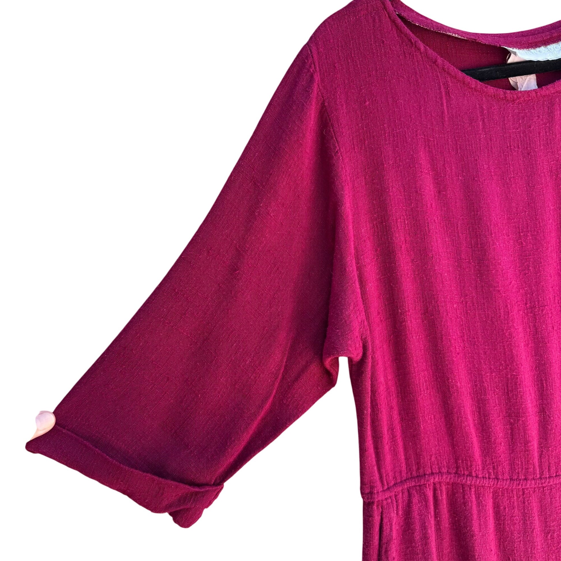 Carol Anderson California Vintage Linen Look 3/4 Sleeve Boat Neck Midi Dress L