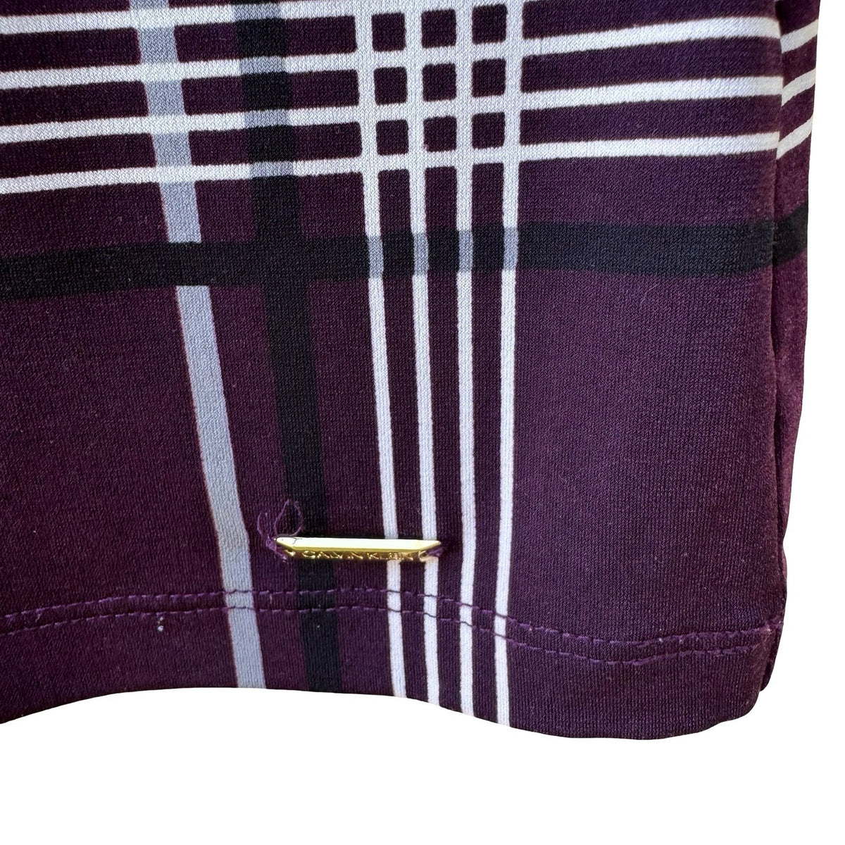 Calvin Klein Preppy Plaid Minimalist Pleated Neck Sleeveless Blouse Purple M