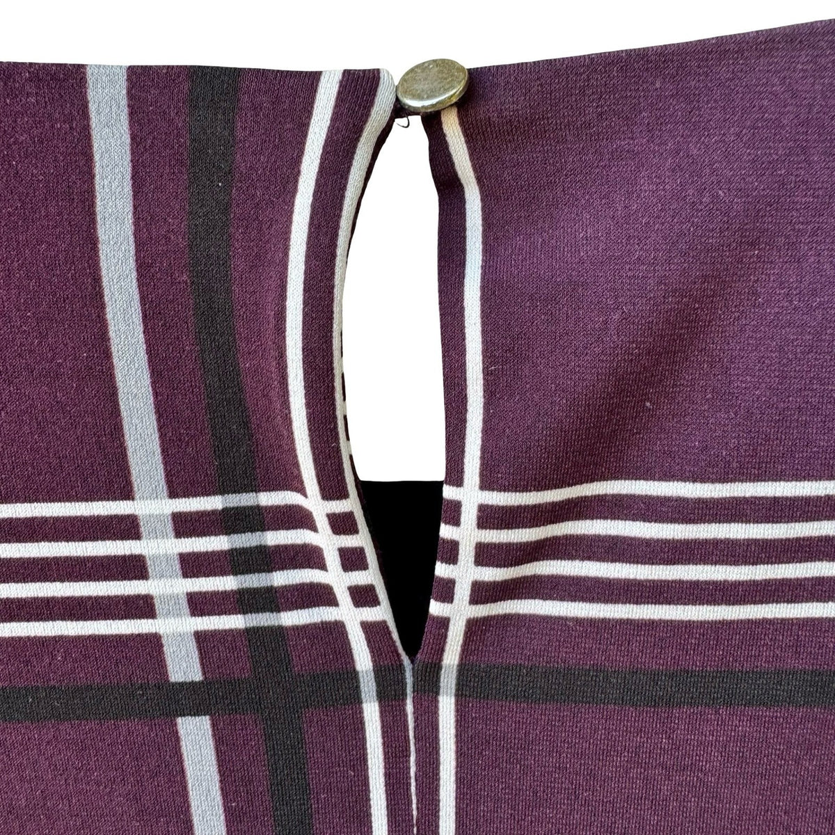 Calvin Klein Preppy Plaid Minimalist Pleated Neck Sleeveless Blouse Purple M
