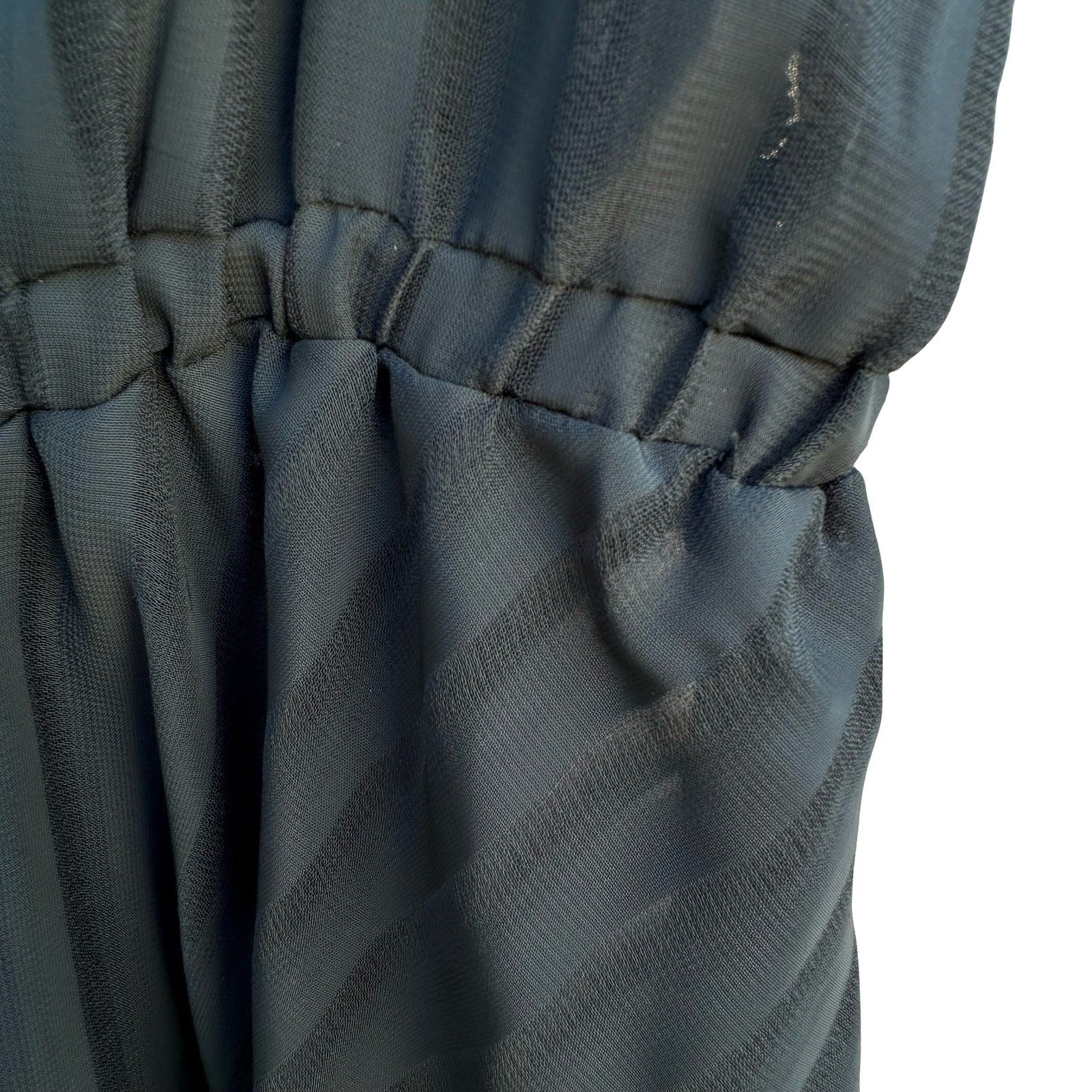 Haute Monde Teal Lace Panel Shadow Stripe Mock Neck Peplum Blouse Goth Victorian