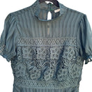 Switch Haute Monde Teal Lace Panel Shadow Stripe Mock Neck Peplum Blouse Goth Victorian 3 image