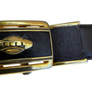 Switch Flex Mens Vintage Ratchet Belt Dark Brown Genuine Leather Gold Buckle Made USA 2 image