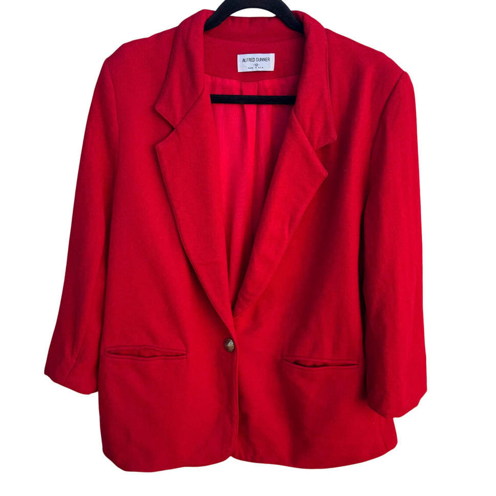 Alfred Dunner Vintage 80s Wool One Button Single Breasted Red Blazer Jacket 12