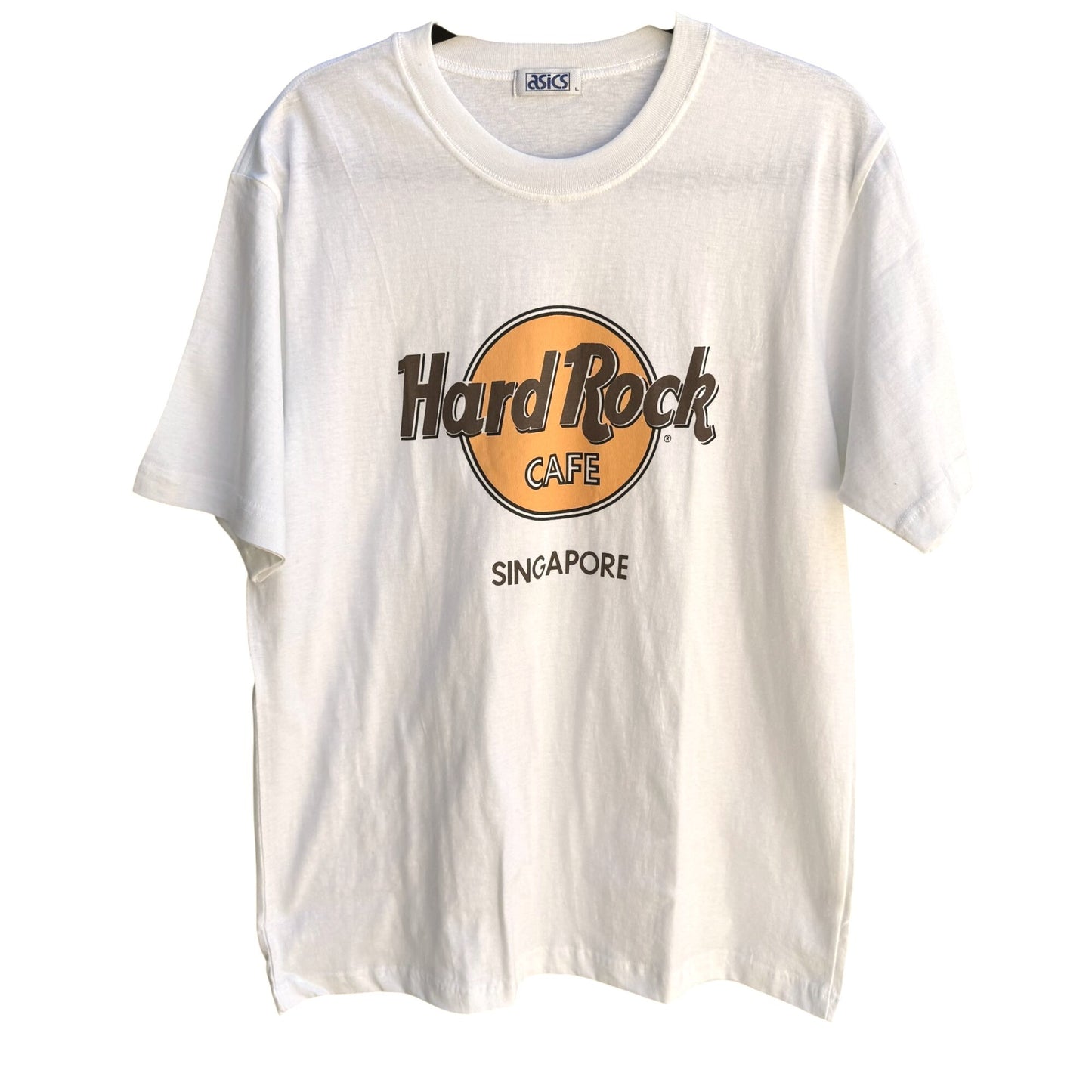 Hard Rock Cafe Singapore Vintage White Unisex Asics Short Sleeve Shirt New L