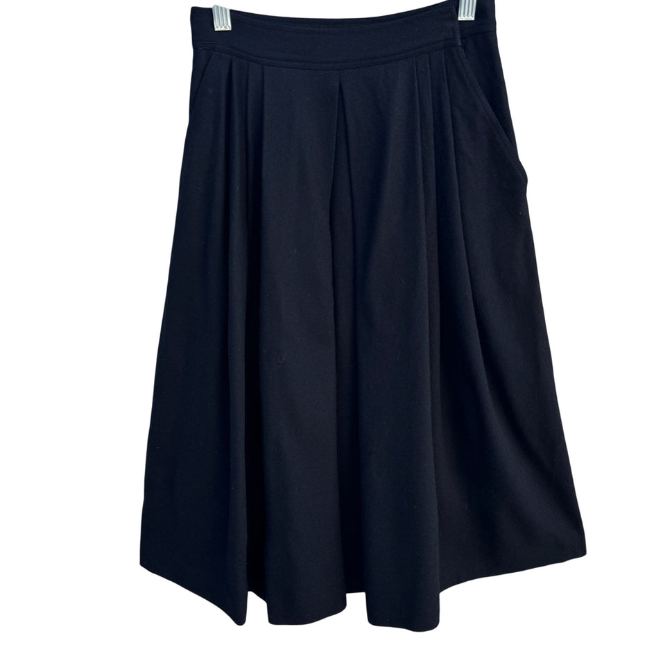 Vintage Womens Black 4P Preppy Minimalist Mid-Length Pleated Lined Skirt Pockets
