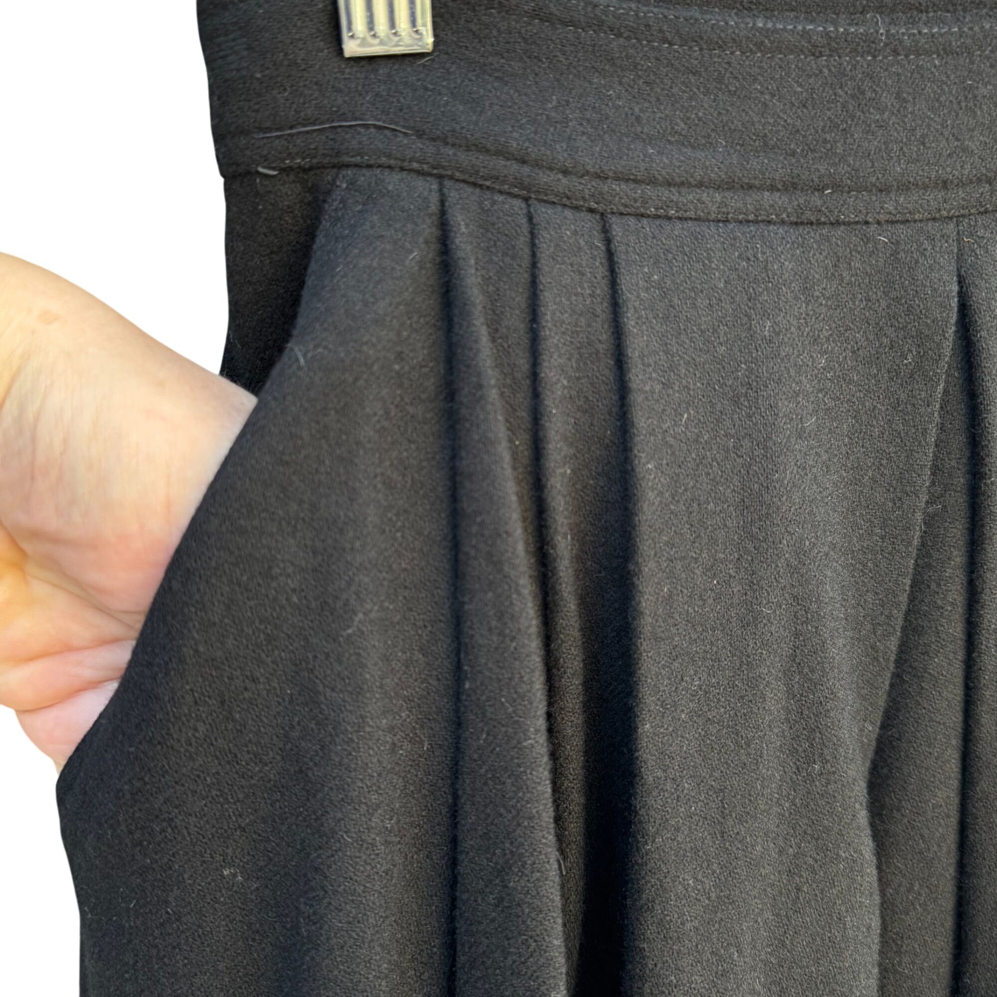 Vintage Womens Black 4P Preppy Minimalist Mid-Length Pleated Lined Skirt Pockets