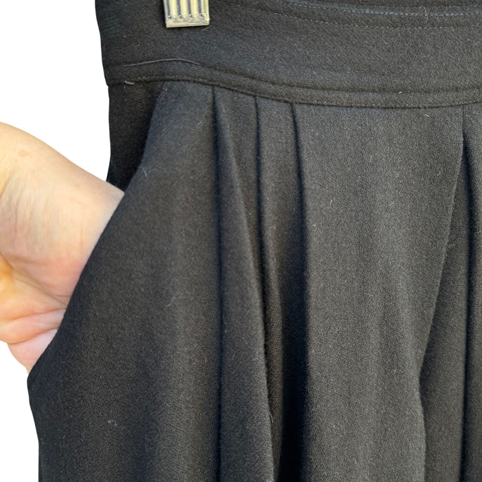 Vintage Womens Black 4P Preppy Minimalist Mid-Length Pleated Lined Skirt Pockets