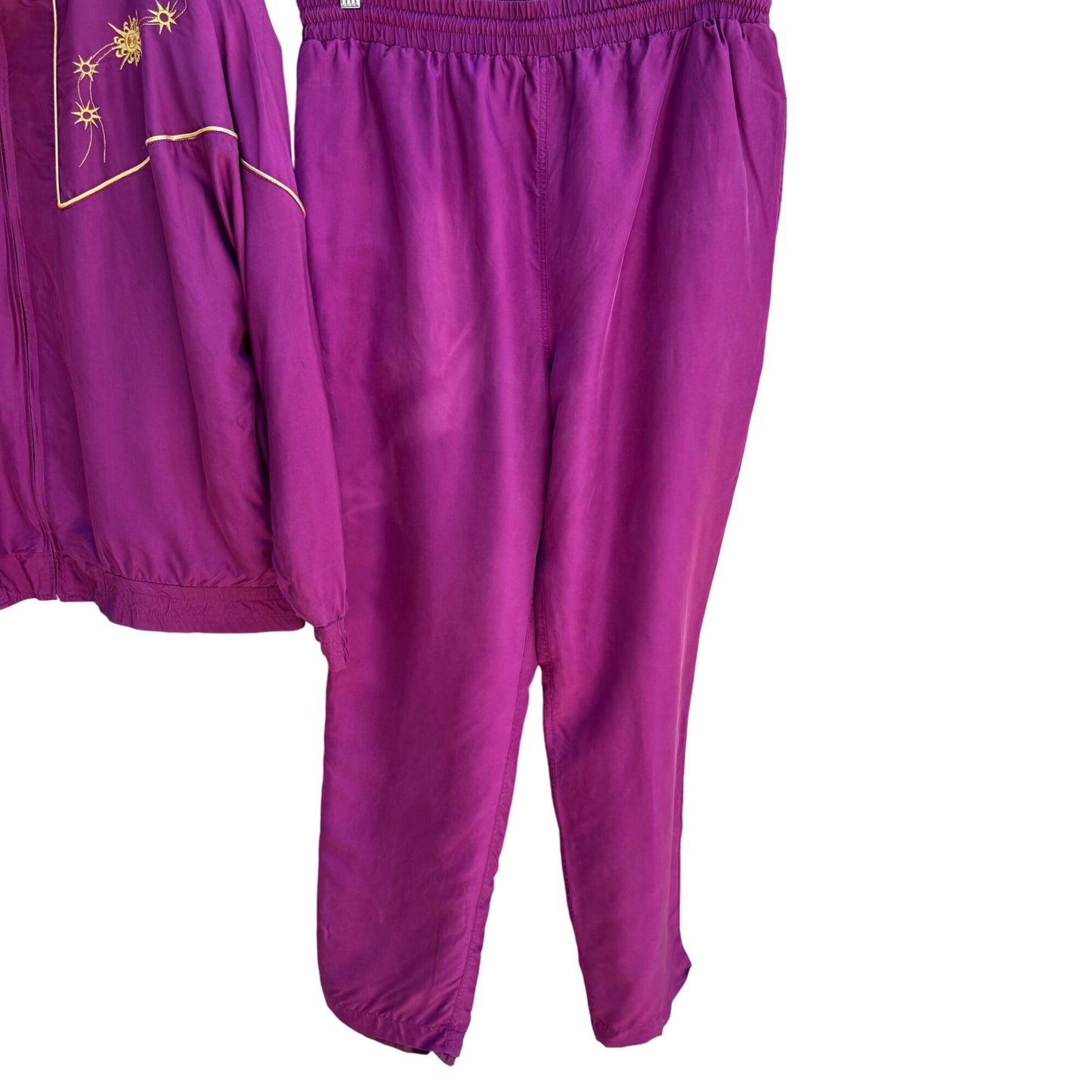 Rhoda Lynne Vintage Magenta Silk Embroidered Oversized Elastic Waist Tracksuit M