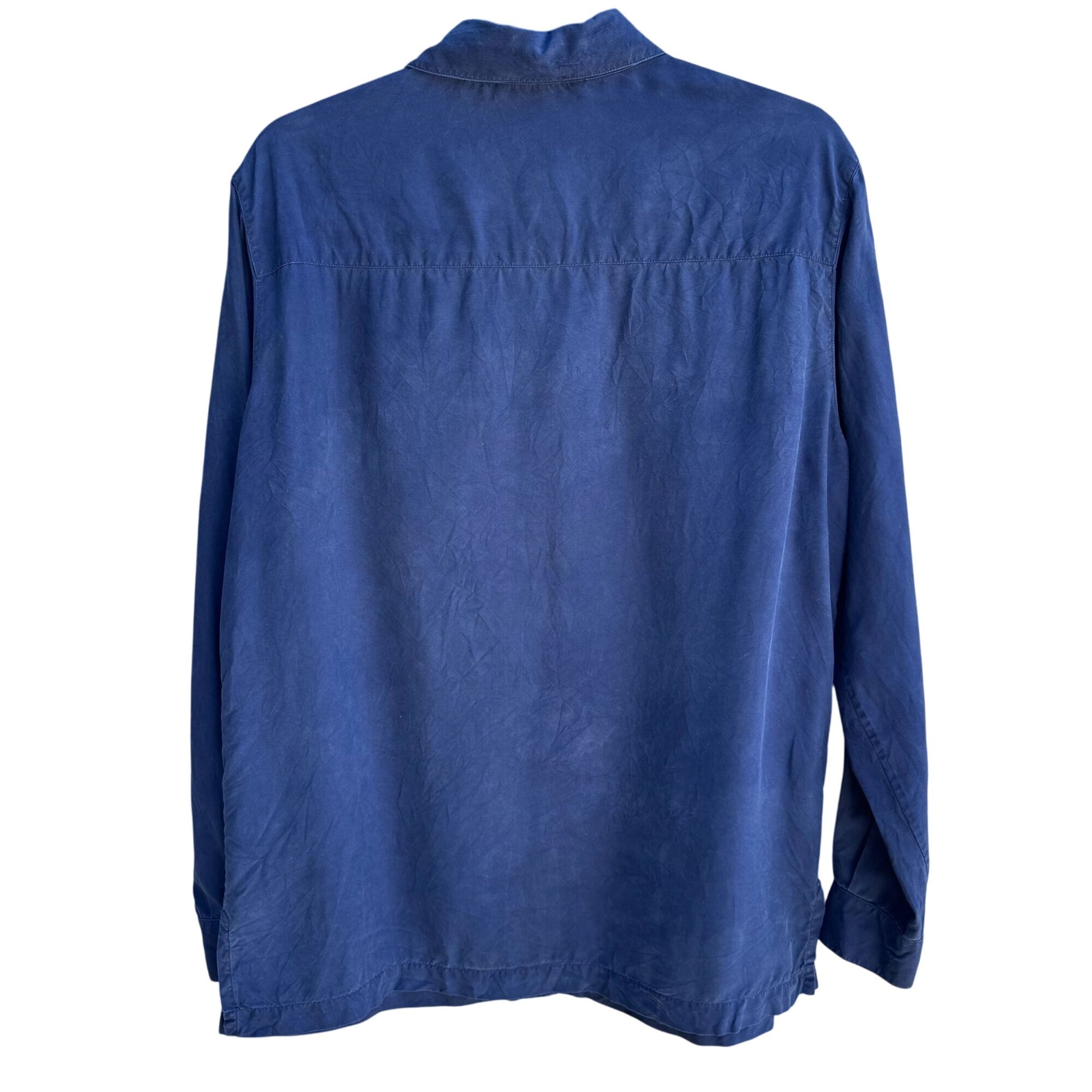 Jones & Co Vintage Womens Preppy Blue Silk Long Sleeve Button Down Shirt Small