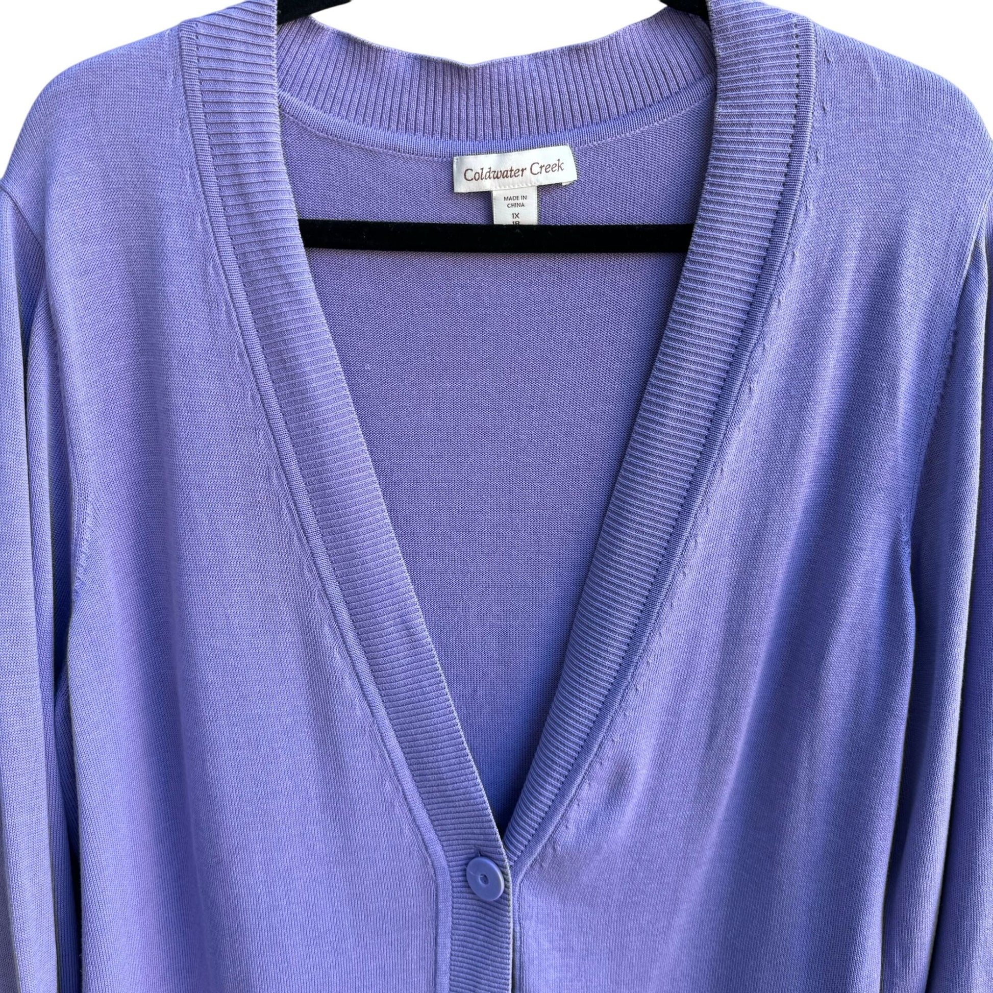 Coldwater Creek Womens Button Front Knit Silk Blend Lavender Cardigan Sweater 1X