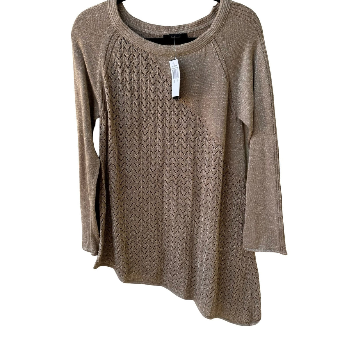 Henry New York Lurex Metallic Pointelle Festive Asymmetrical Tunic Gold L NEW