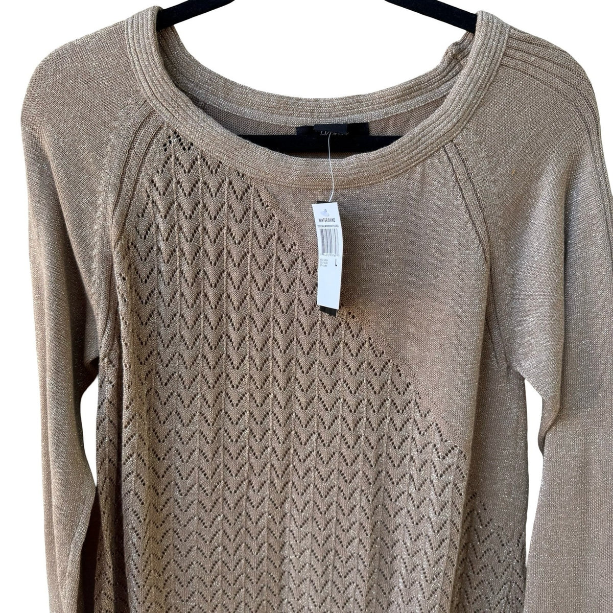 Henry New York Lurex Metallic Pointelle Festive Asymmetrical Tunic Gold L NEW
