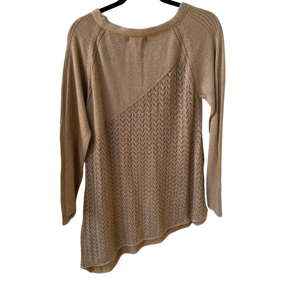 Henry New York Lurex Metallic Pointelle Festive Asymmetrical Tunic Gold L NEW