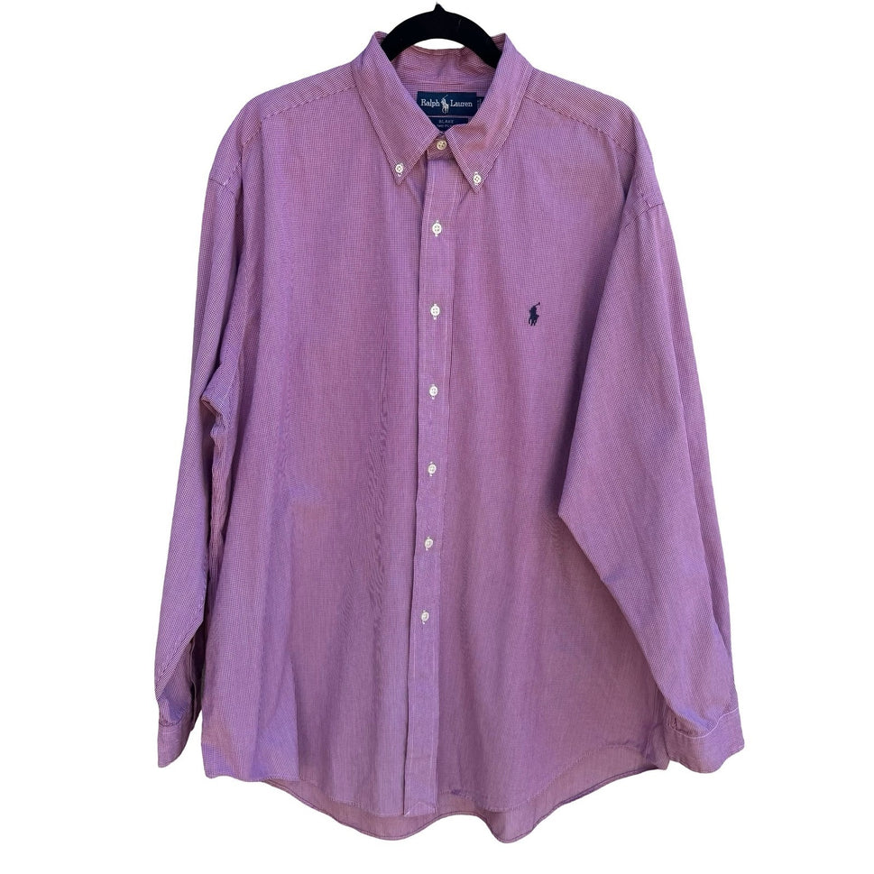 Ralph Lauren Blake Vintage 90s Preppy Ivy League Purple Gingham Shirt Mens XL