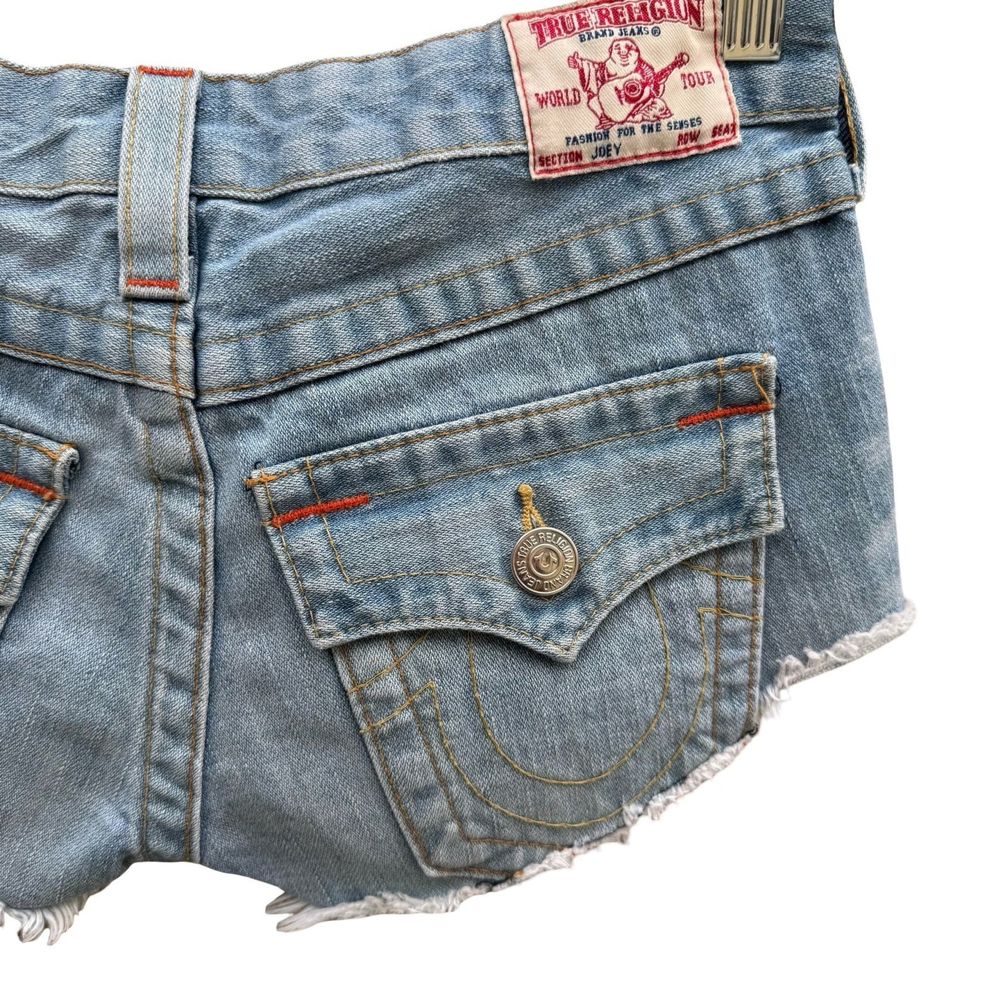 True Religion Joey Vintage Y2K Trashy Low Rise Denim Cut Off Shorts 26 Coachella