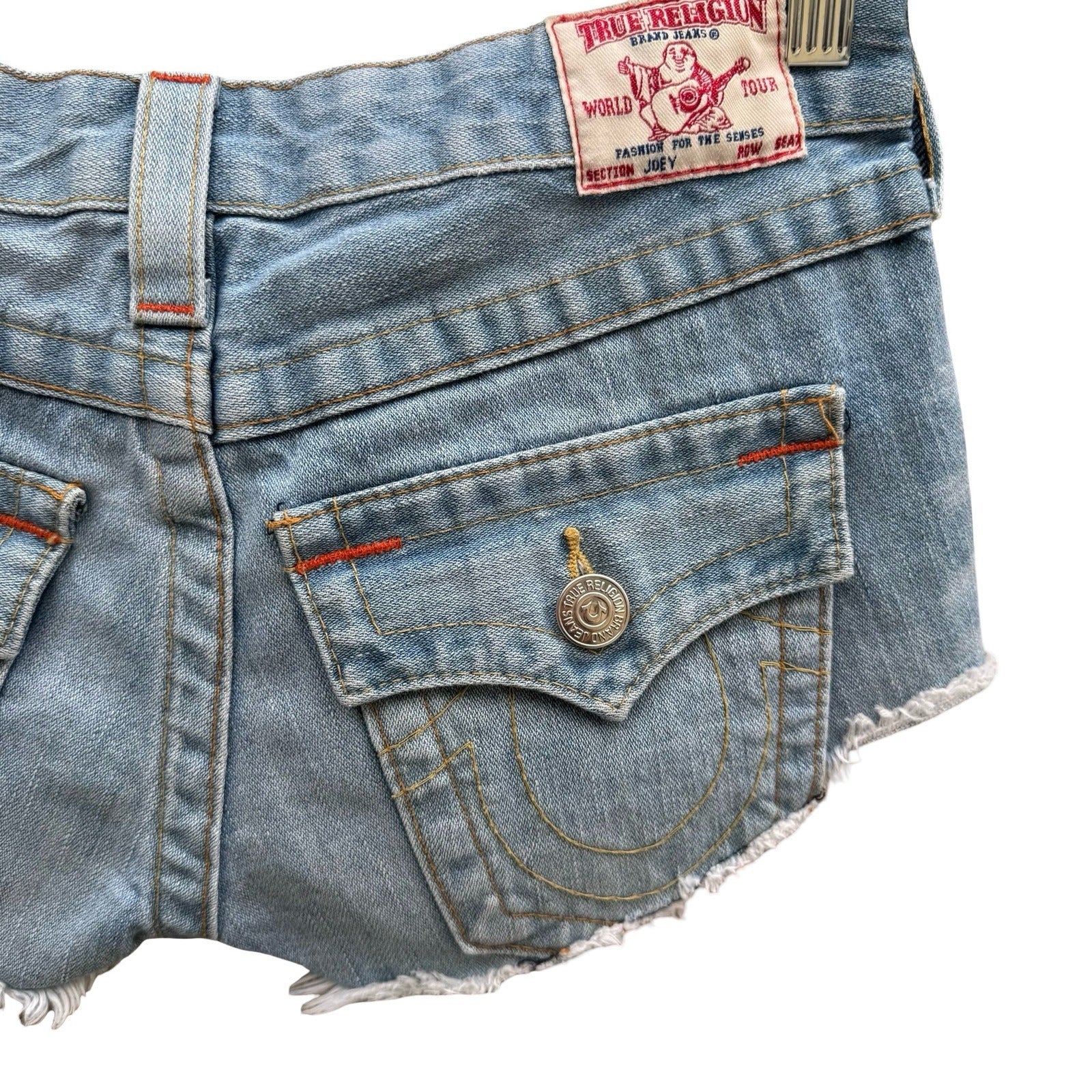 True Religion Joey Vintage Y2K Trashy Low Rise Denim Cut Off Shorts 26 Coachella