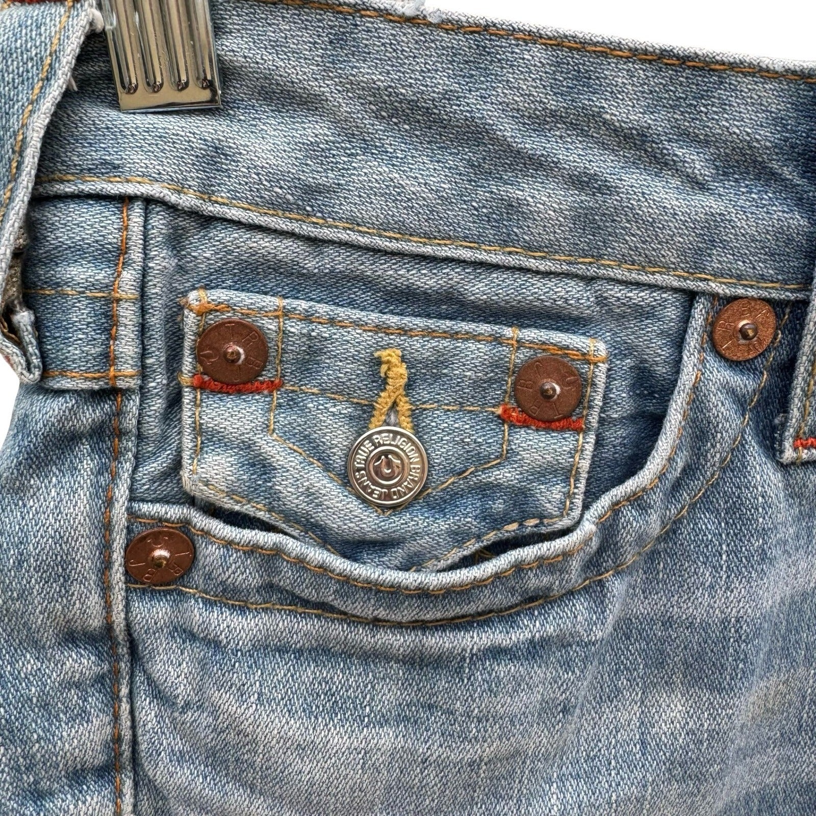 True Religion Joey Vintage Y2K Trashy Low Rise Denim Cut Off Shorts 26 Coachella