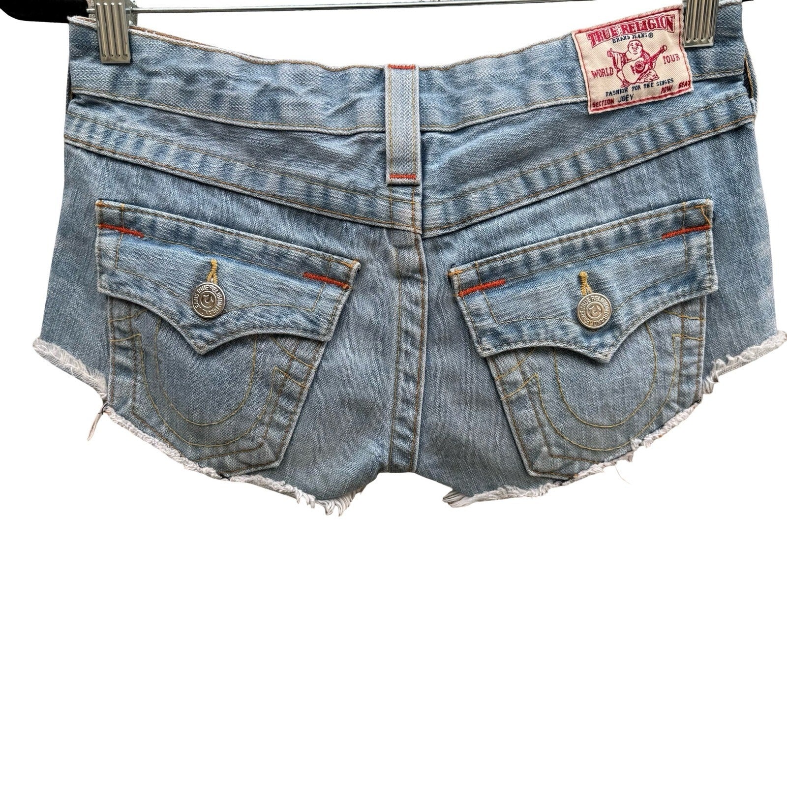 True Religion Joey Vintage Y2K Trashy Low Rise Denim Cut Off Shorts 26 Coachella