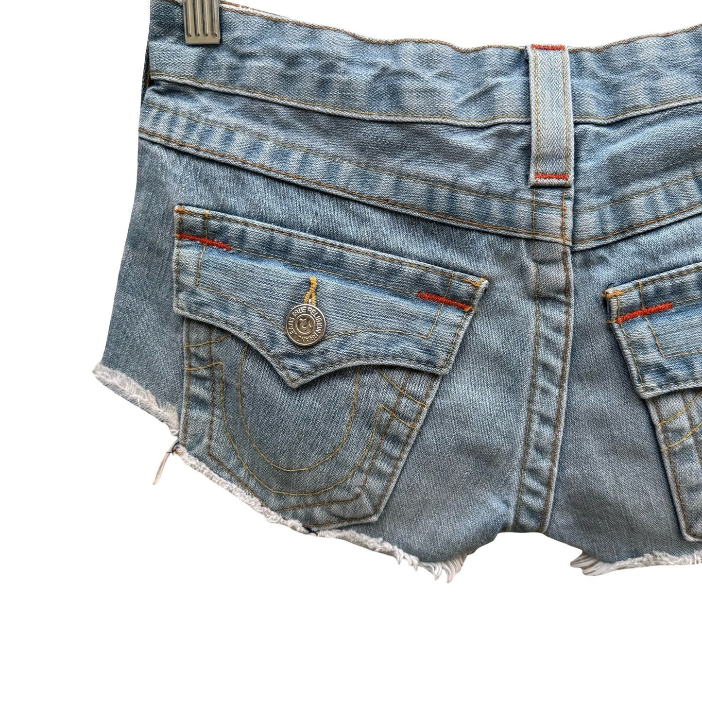 True Religion Joey Vintage Y2K Trashy Low Rise Denim Cut Off Shorts 26 Coachella