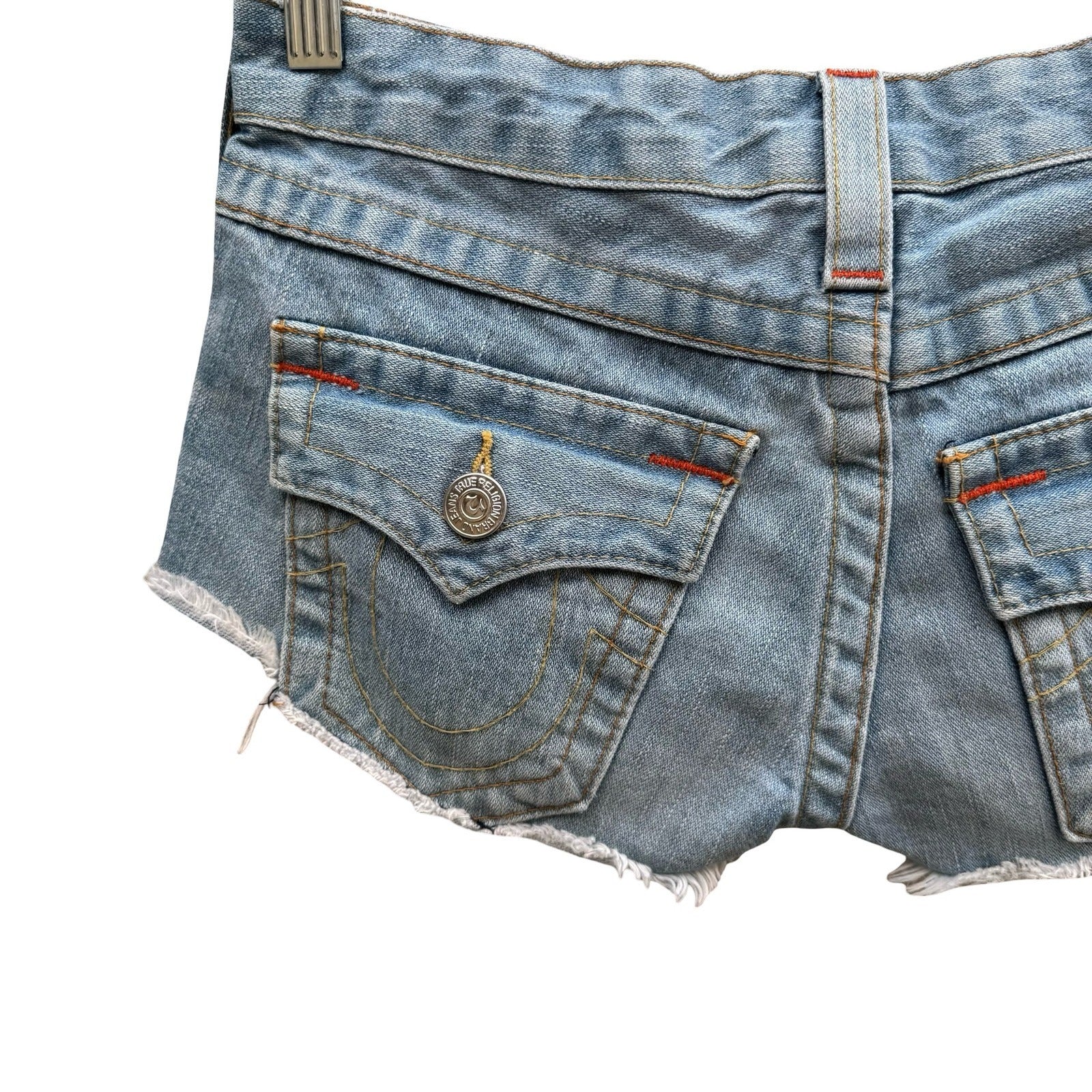 True Religion Joey Vintage Y2K Trashy Low Rise Denim Cut Off Shorts 26 Coachella