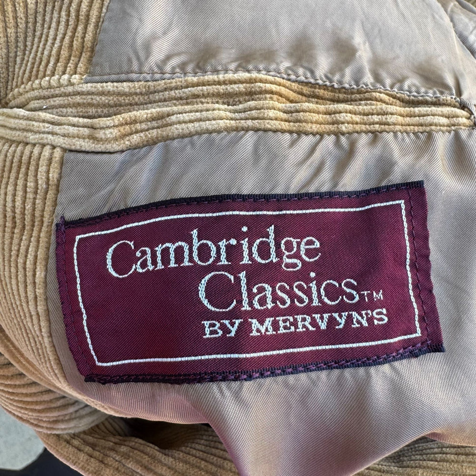 Cambridge Classics Mervyns Vintage Tan Corduroy Blazer Jacket 38R Leather Button