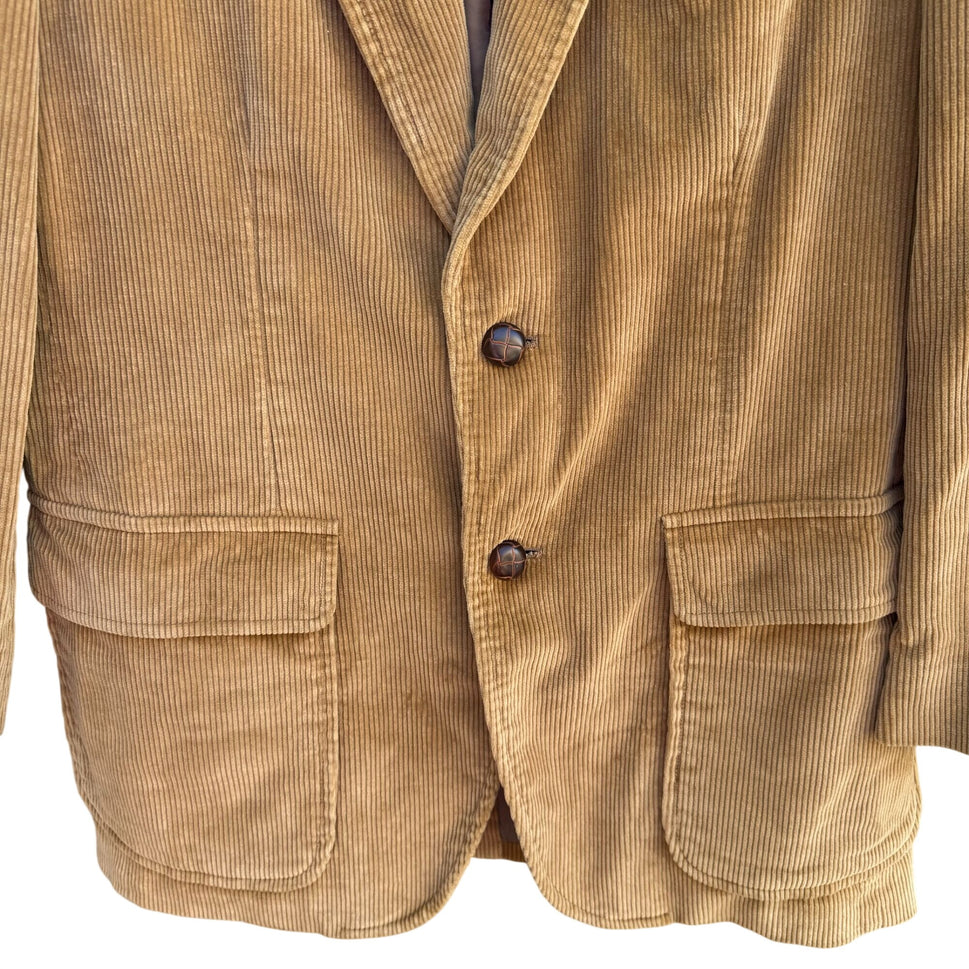 Cambridge Classics Mervyns Vintage Tan Corduroy Blazer Jacket 38R Leather Button
